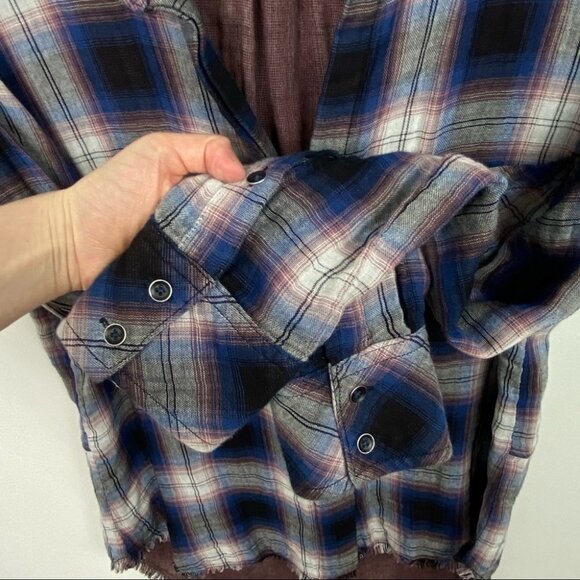 Anthropologie Cloth Stone Split Back Plaid Shirt Size Medium Flannel Bohemian‎ M - Picture 6 of 13